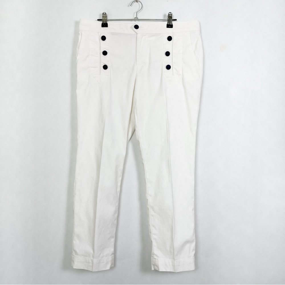 Tommy Hilfiger White Ankle Sailor‎ Nautical Pants Navy Buttons Mid Rise Size 8